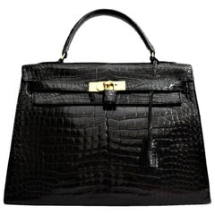 Hermès Black Crocodile Leather Kelly 32cm Bag