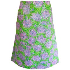 1960s Lilly Pulitzer Neon Green + Pink Flower Print 60s Vintage A - Line Skirt