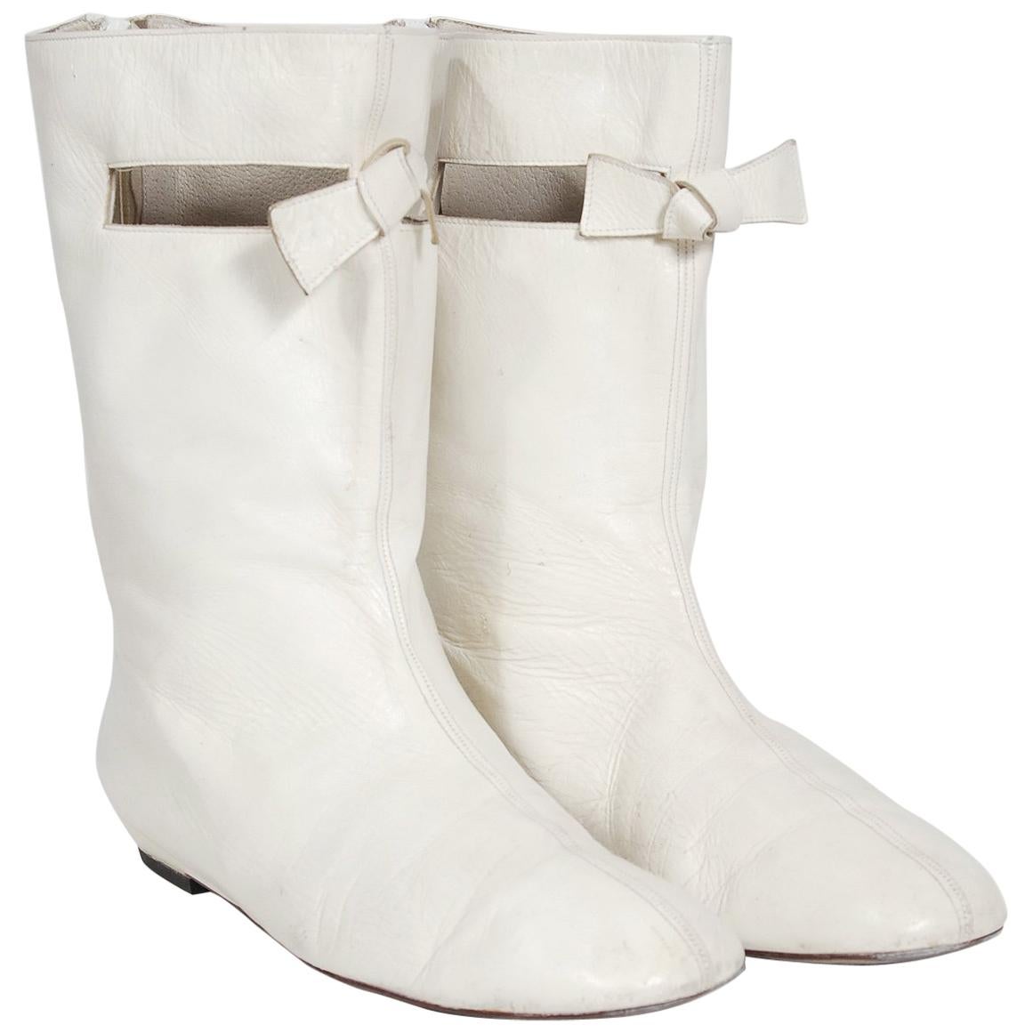 Courreges Couture White Leather Cut Out Mod Space Age Flat Go-Go Boots,  1965 at 1stDibs