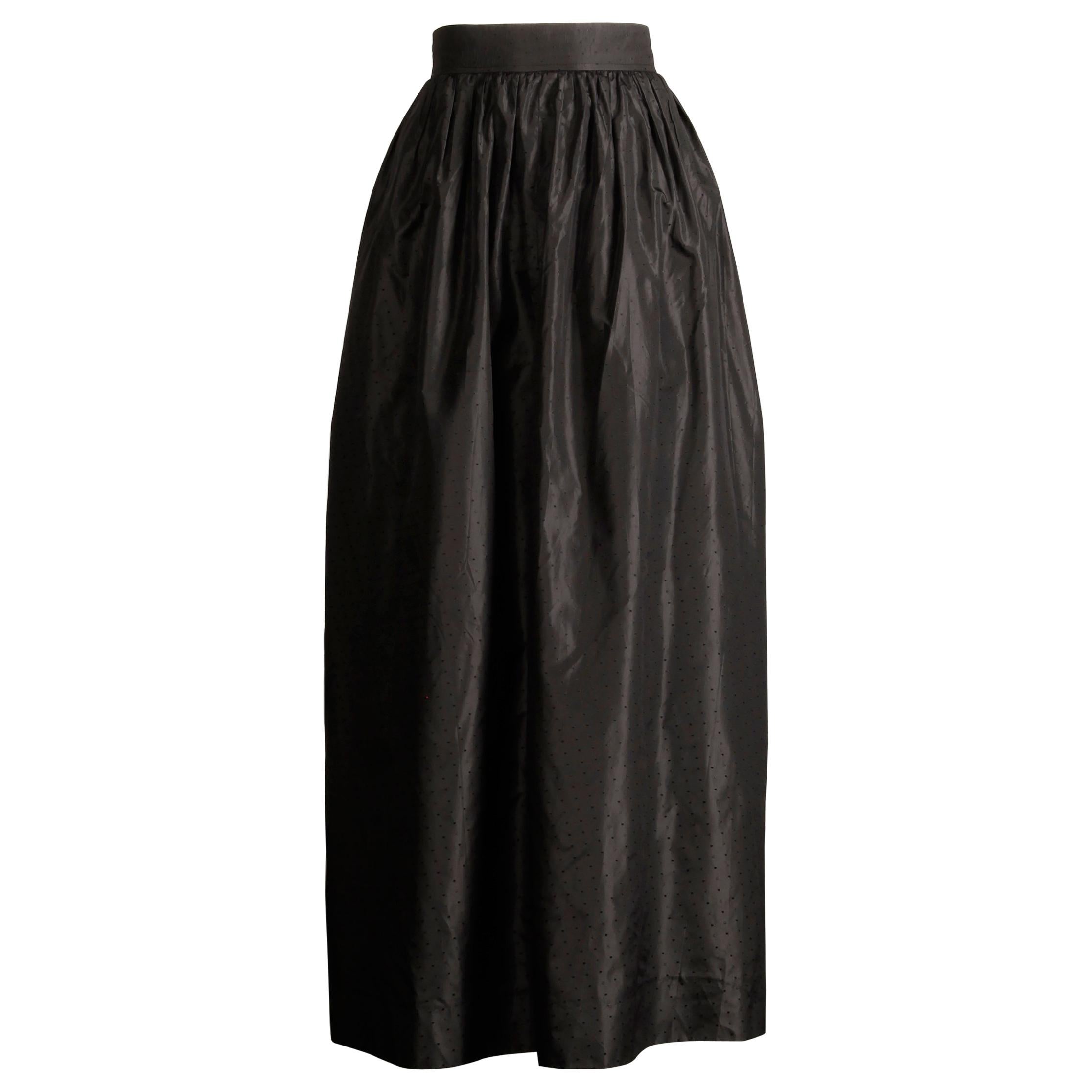 Emanuel Ungaro Parallele Paris Vintage Black Textured Silk Maxi Skirt, 1970s  For Sale