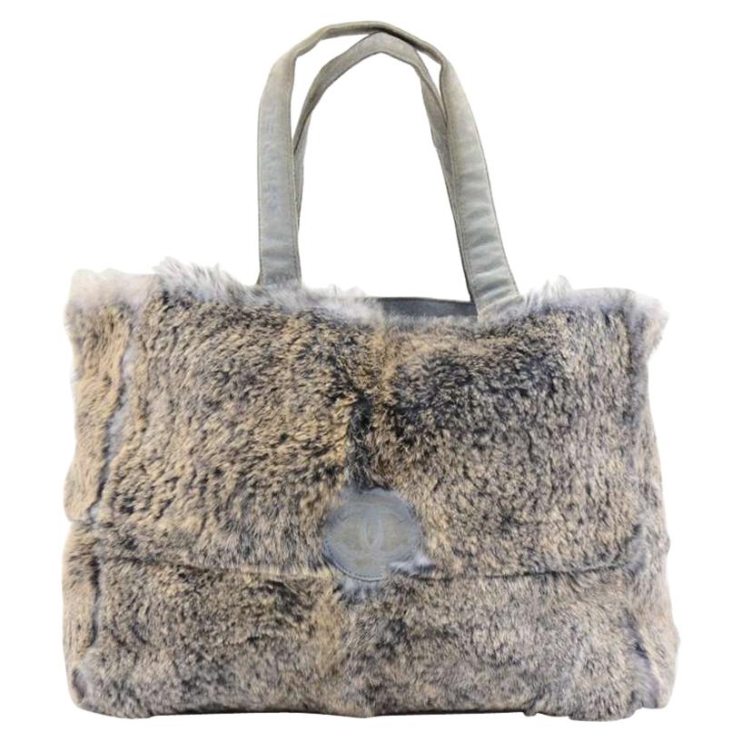 Vintage Chanel Gray Lapin Fur x Suede Leather Hand Tote Bag For Sale