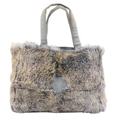 Retro Chanel Gray Lapin Fur x Suede Leather Hand Tote Bag