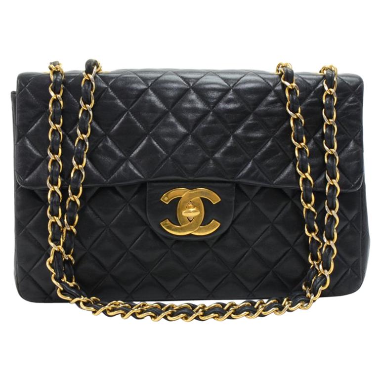 Vintage Chanel 13" Maxi Jumbo Flap Black Quilted Leather Shoulder Flap Bag