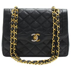 Retro Chanel 8" Double Flap Black Quilted Leather Paris Limited Shoulder Bag