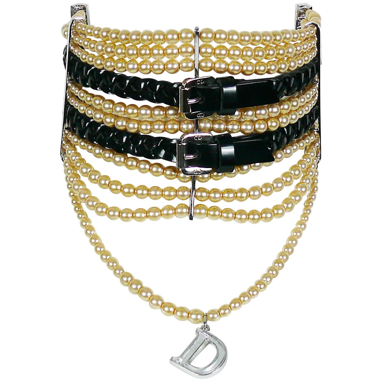 Christian Dior by John Galliano Masai Beaded Leather Buckle Choker Necklace