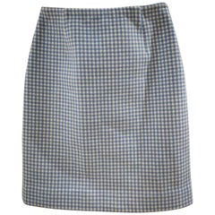 Prada Pied De Poule White Light Blue Cashmire Skirt NWOT