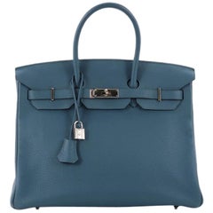 Hermes Birkin Handbag Bleu Thalassa Togo with Palladium Hardware 35