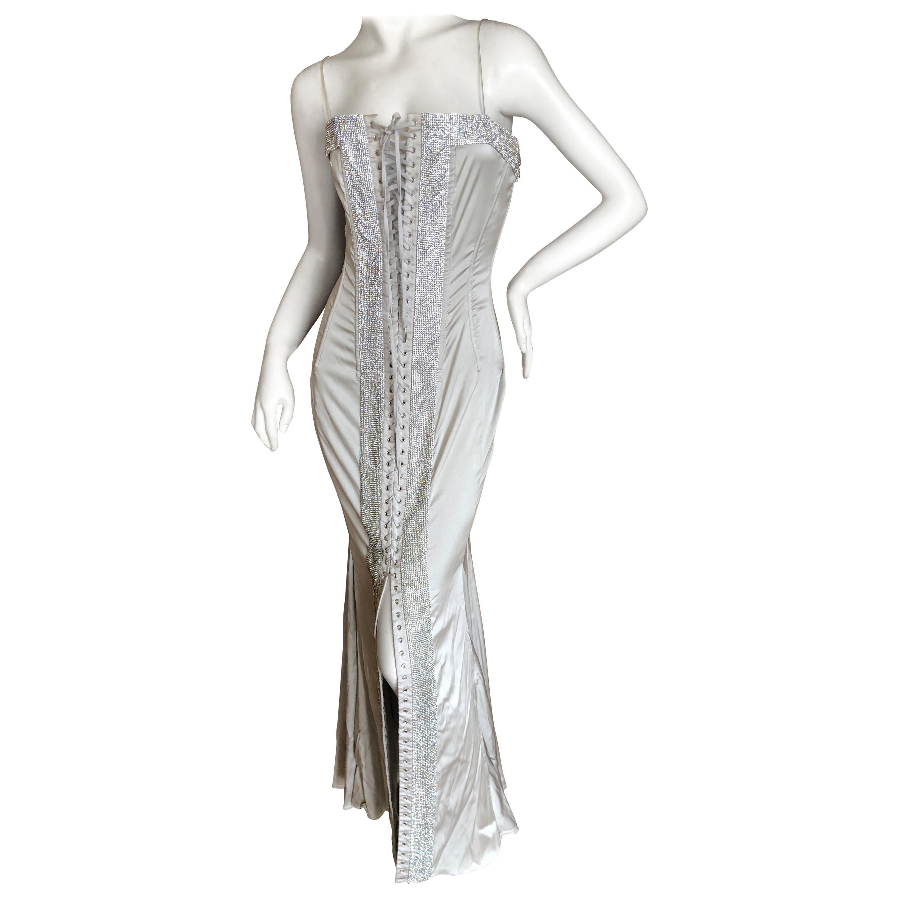 Dolce & Gabbana Lace Up Swarovski Crystal Embellished Silver Siren Dress, 2003 