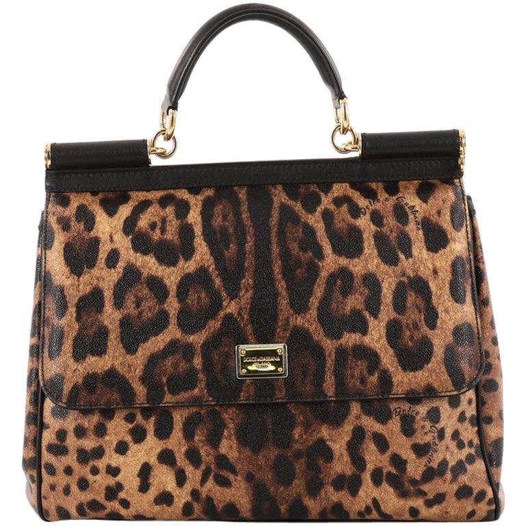 Dolce & Gabbana Miss Sicily Handbag Leopard Print Leather Large