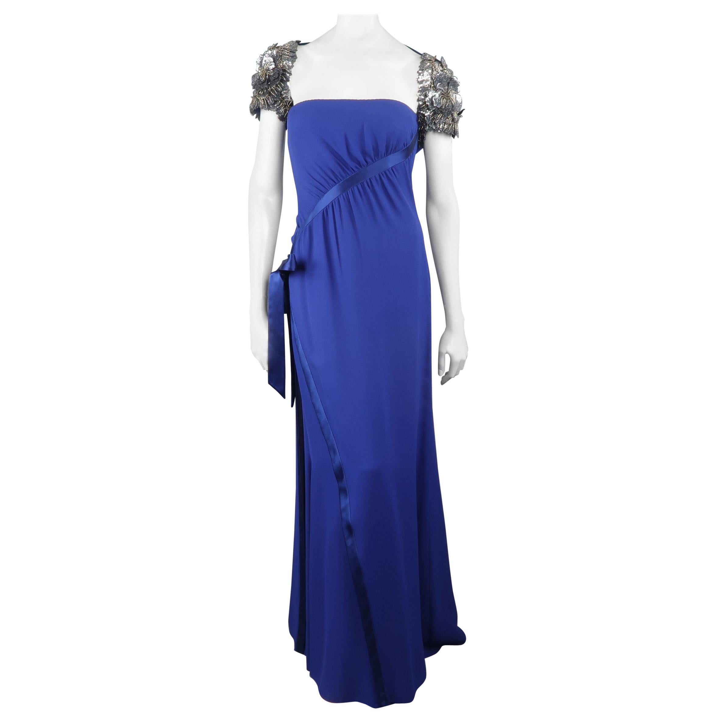 Valentino Royal Blue Strapless Bustier Gown w/ Beaded Bolero / Dress