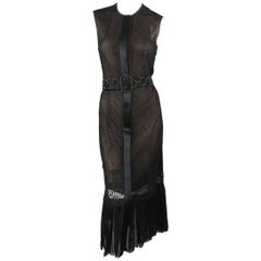 Richard Tyler Dress - Black Lace Ruffled Skirt Sleeveless Beaded Belt