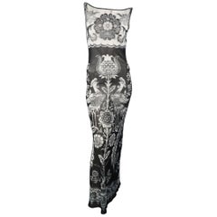 VIVIENNE TAM Size 2 Black & White Tapestry Print Micro Mesh Shift Maxi Dress