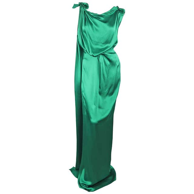 ROLAND MOURET Size 6 Green Textured Silk Grecian Draped Evening Gown ...