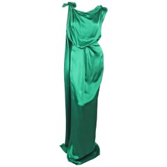 ROLAND MOURET Size 6 Green Textured Silk Grecian Draped Evening Gown / Dress