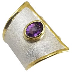1.25 Carat Amethyst 24K Gold trims Fine silver 950 Overlapping Statement Ring 