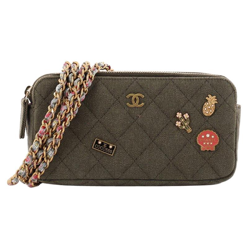 Chanel Cuba Charms Double Zip Clutch with Chain Quilted Canvas