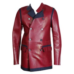 Tommy Hilfiger Red Leather and Navy Wool Coat