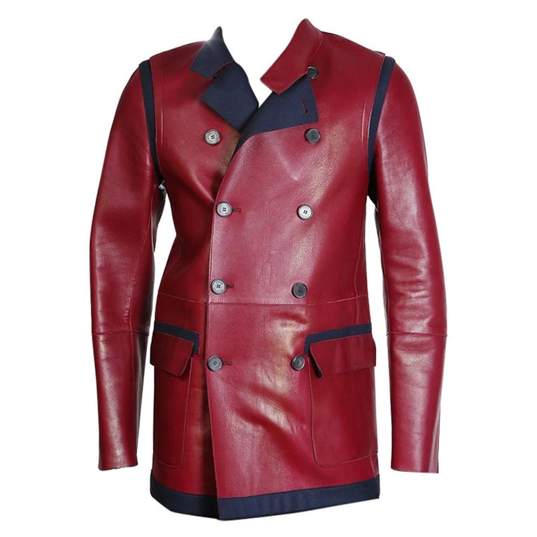 Tommy Hilfiger Red Leather and Navy Wool Coat at 1stDibs