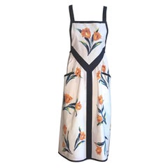 Yves Saint Laurent YSL Vintage White Floral Dress Style Apron Orange and Blue