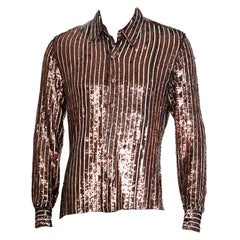 Jean Paul Gaultier Pin Stripe Collared Shirt in Copper and White Sequins