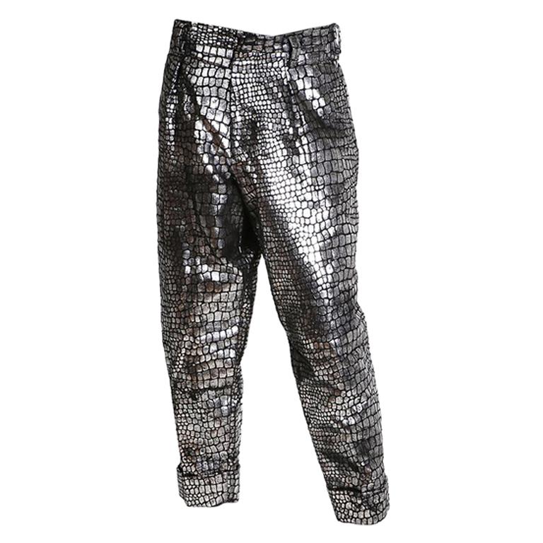 Yohji Yamamoto Metallic Silver Croc Print Pants