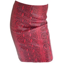 Sexy 1980s Red Leather Snake Skin High Waisted 80s Vintage Wiggle Pencil Skirt