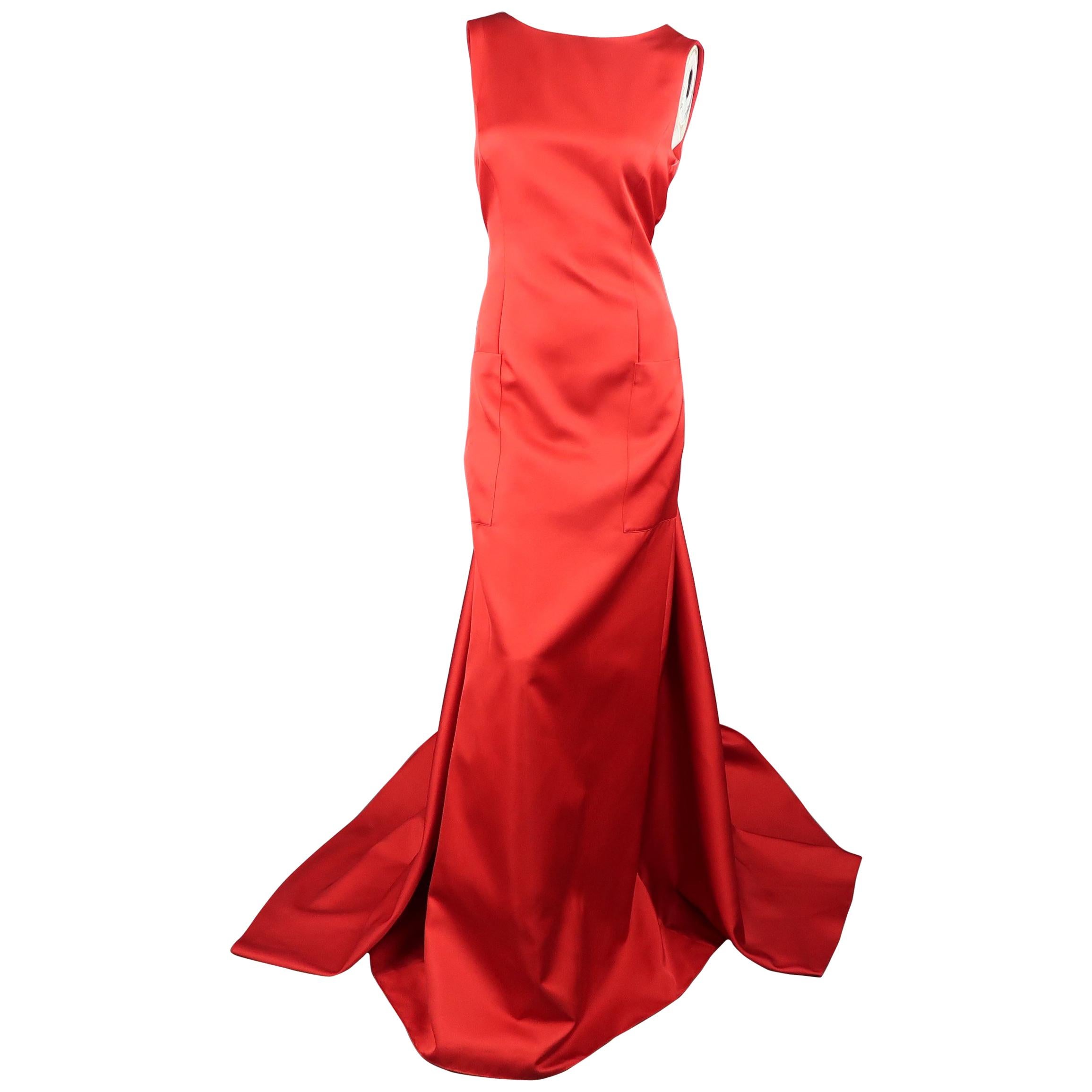 CH Carolina Herrera Satin Dress Gown, Spring 2016 Runway  