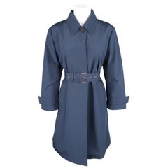 PRADA Size 8 Navy Cotton Blend Belted Car Trench Coat
