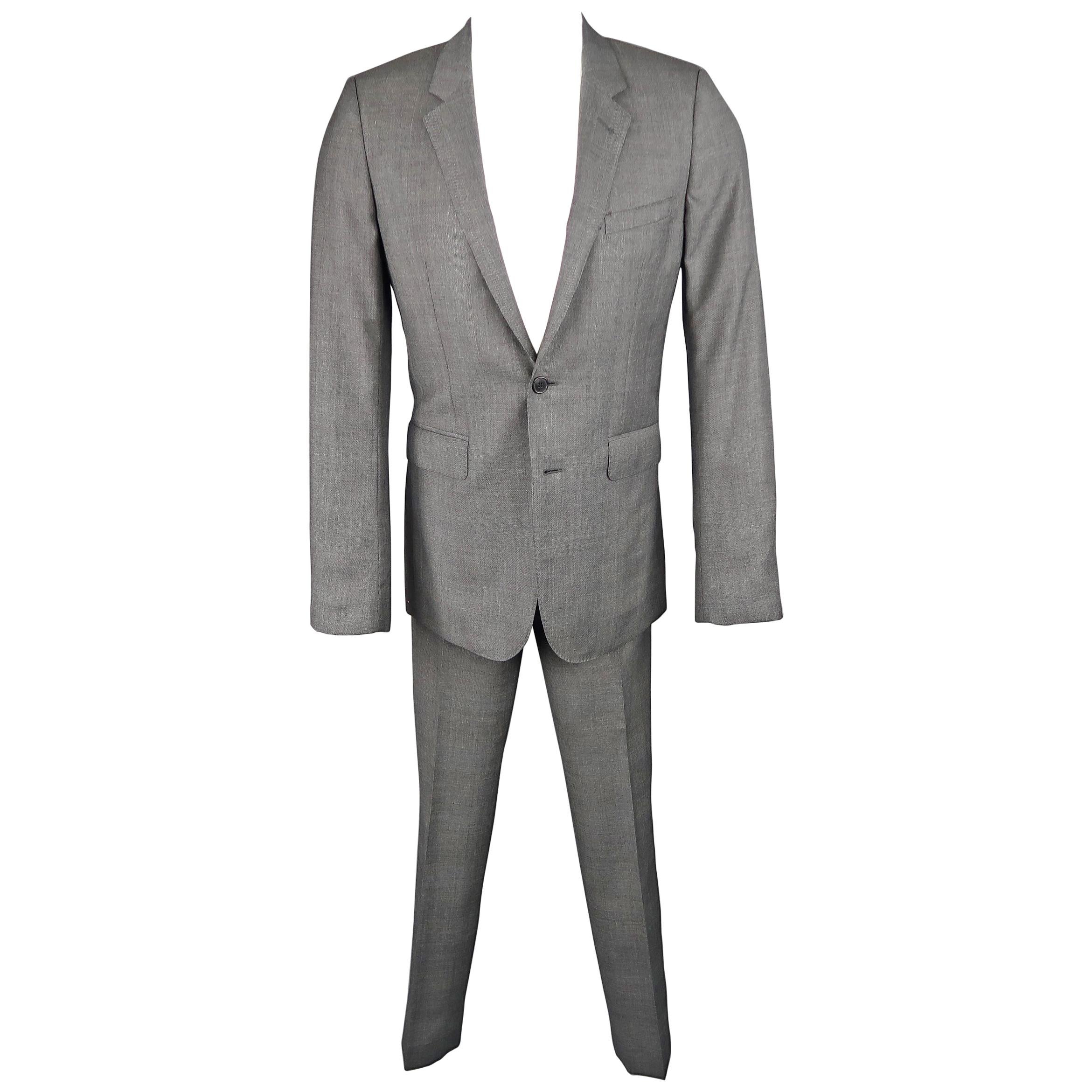 SAINT LAURENT 38 Regular Dark Gray Plaid Wool Notch Lapel Skinny Suit