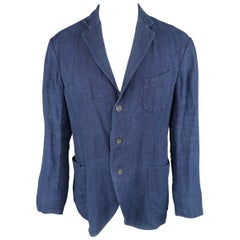 45rpm M Indigo Blue Linen Notch Lapel Patch Pocket Sport Coat