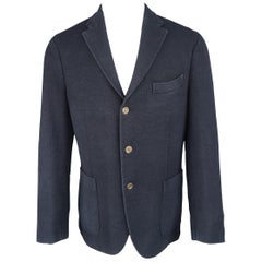 BOGLIOLI 40 Navy Wool Blend Woven Knit Notch Lapel Sport Coat