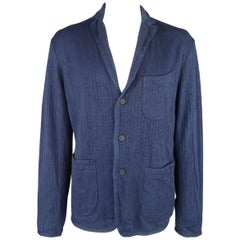 45rpm XL Indigo Navy Blue Striped Cotton Canvas Casual Sport Coat / Jacket