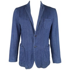 OFFICINE GENERALE 42 Indigo Herringbone Cotton Knit Patch Pocket Sport Coat