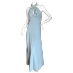 Cardinali Blue Crepe Jersey Keyhole Halter Evening Dress  Fall 1973