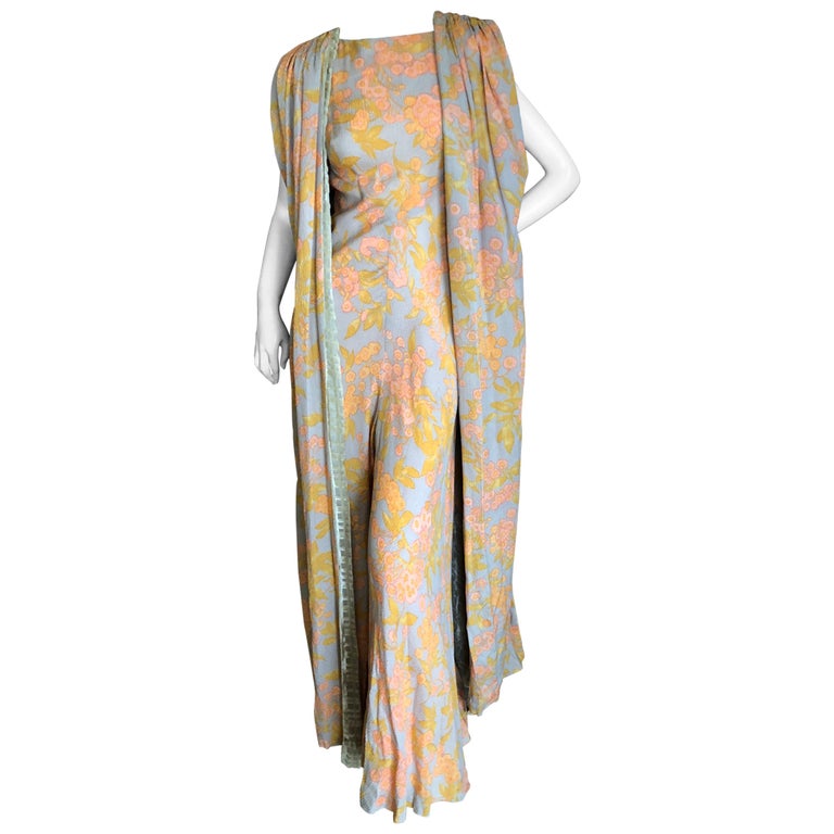 Cardinali Tangerine Silk Floral Jumpsuit with Matching Velvet Lined ...