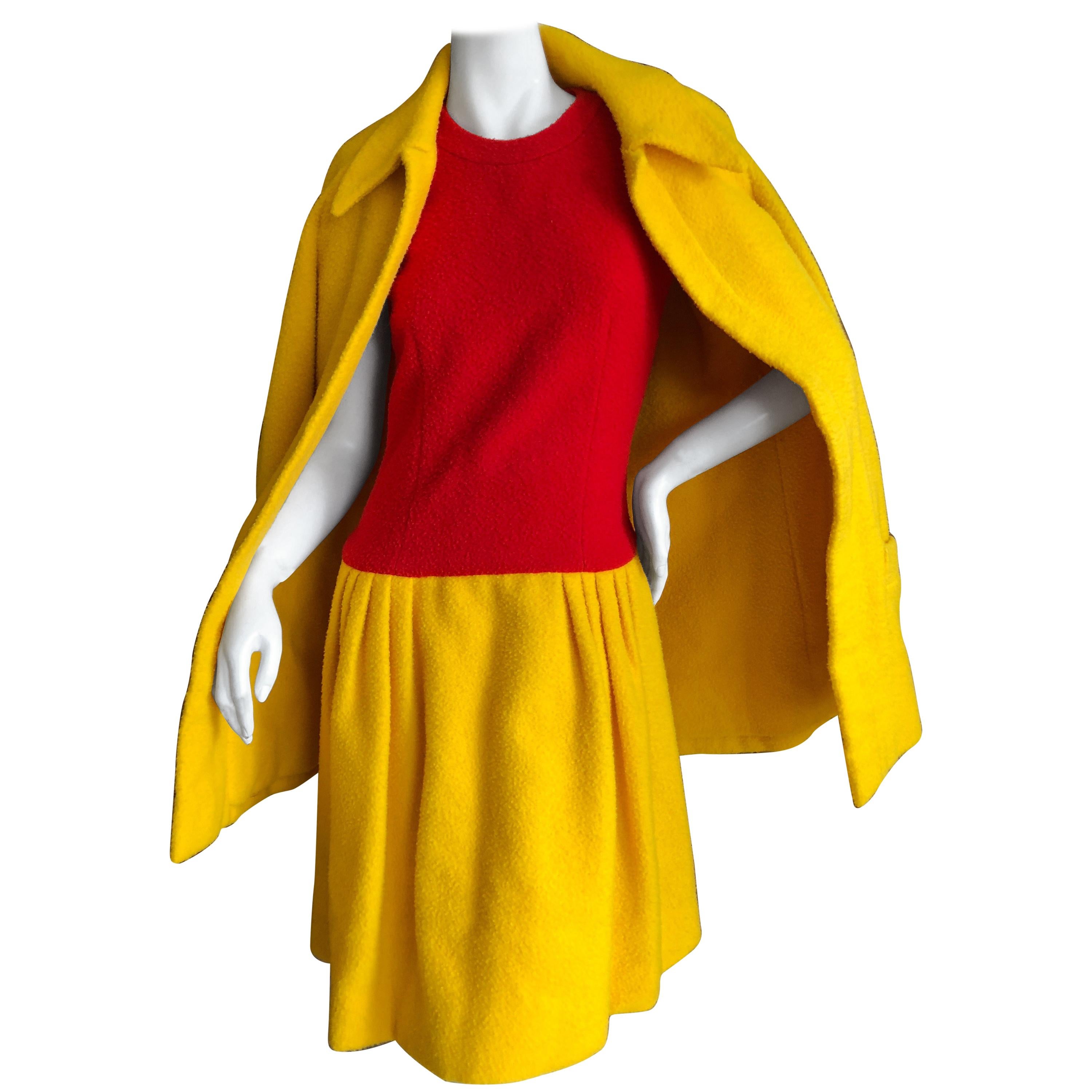 Cardinali Color Block Boucle Dress and Belted Coat, Fall 1972 For Sale