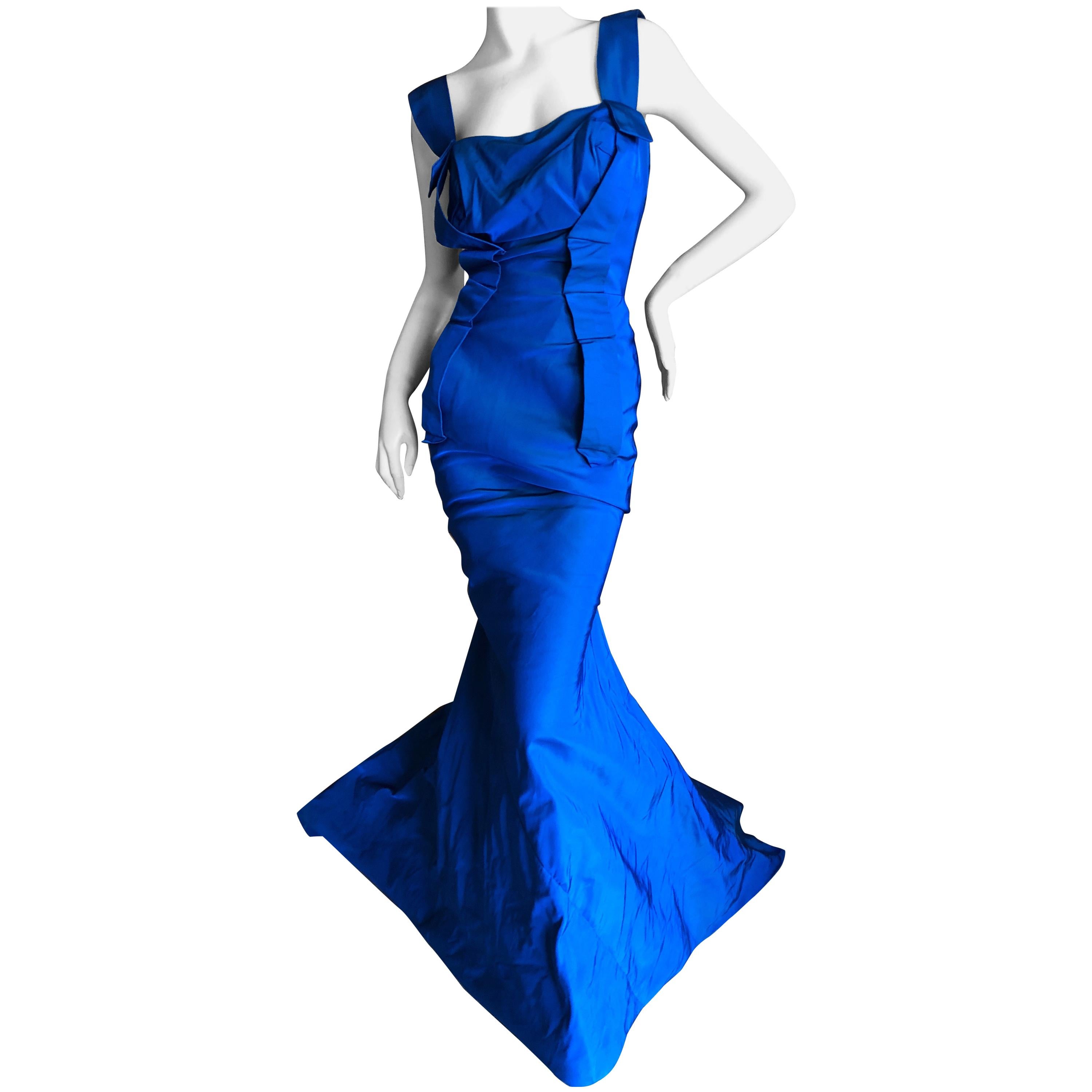 Vivienne Westwood Gold Label Blue Taffeta Fishtail Train Evening Dress, 2011 For Sale