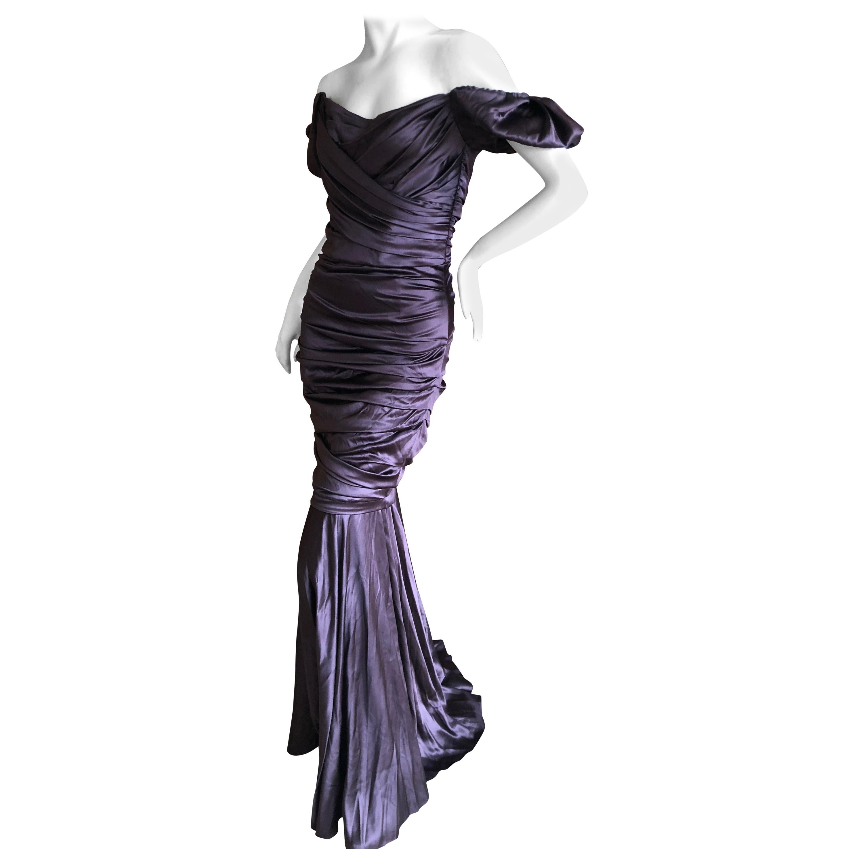 Dolce & Gabbana Vintage Purple Silk Ruched Evening Dress For Sale