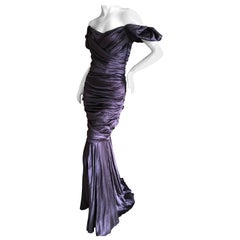 Dolce & Gabbana Vintage Purple Silk Ruched Evening Dress