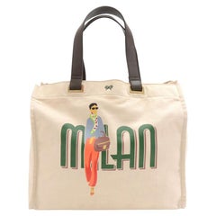 Used Anya Hindmarch Milan Fashionista White Canvas Tote Bag