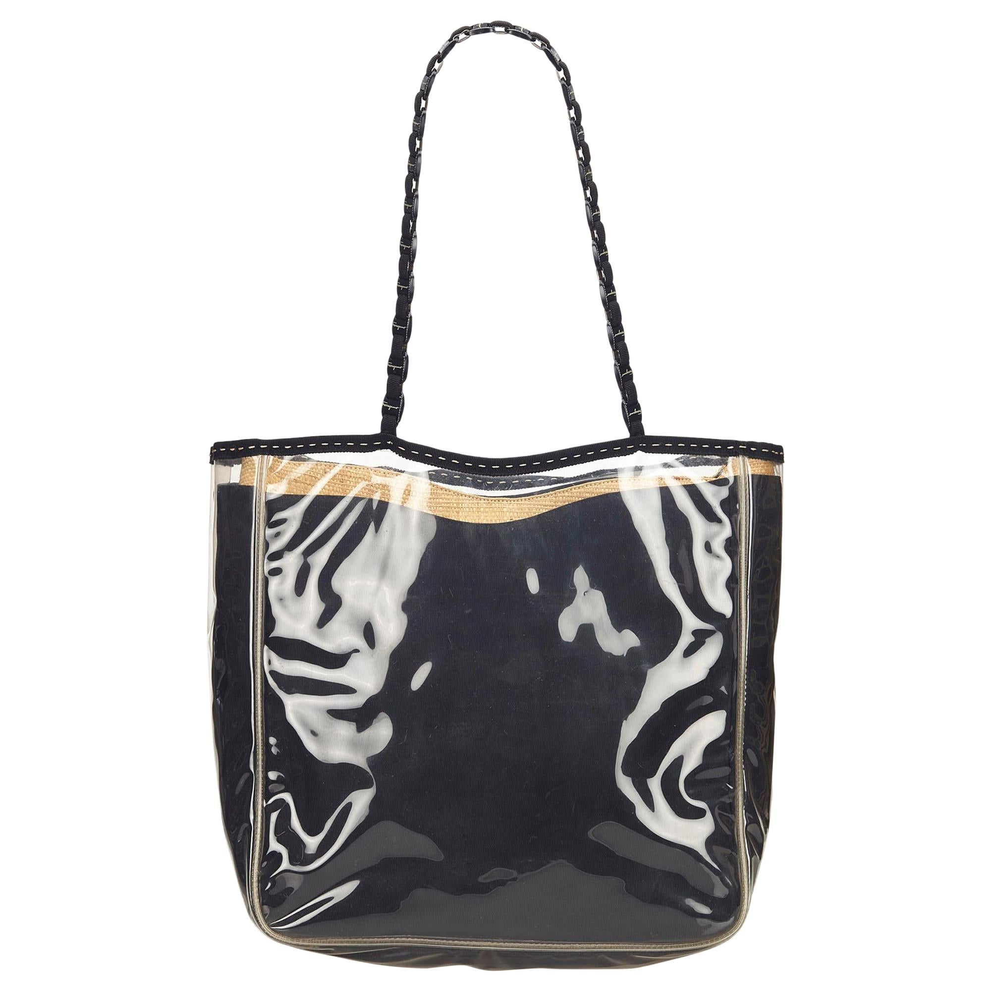 Ferragamo Black Clear Vinyl Tote Bag