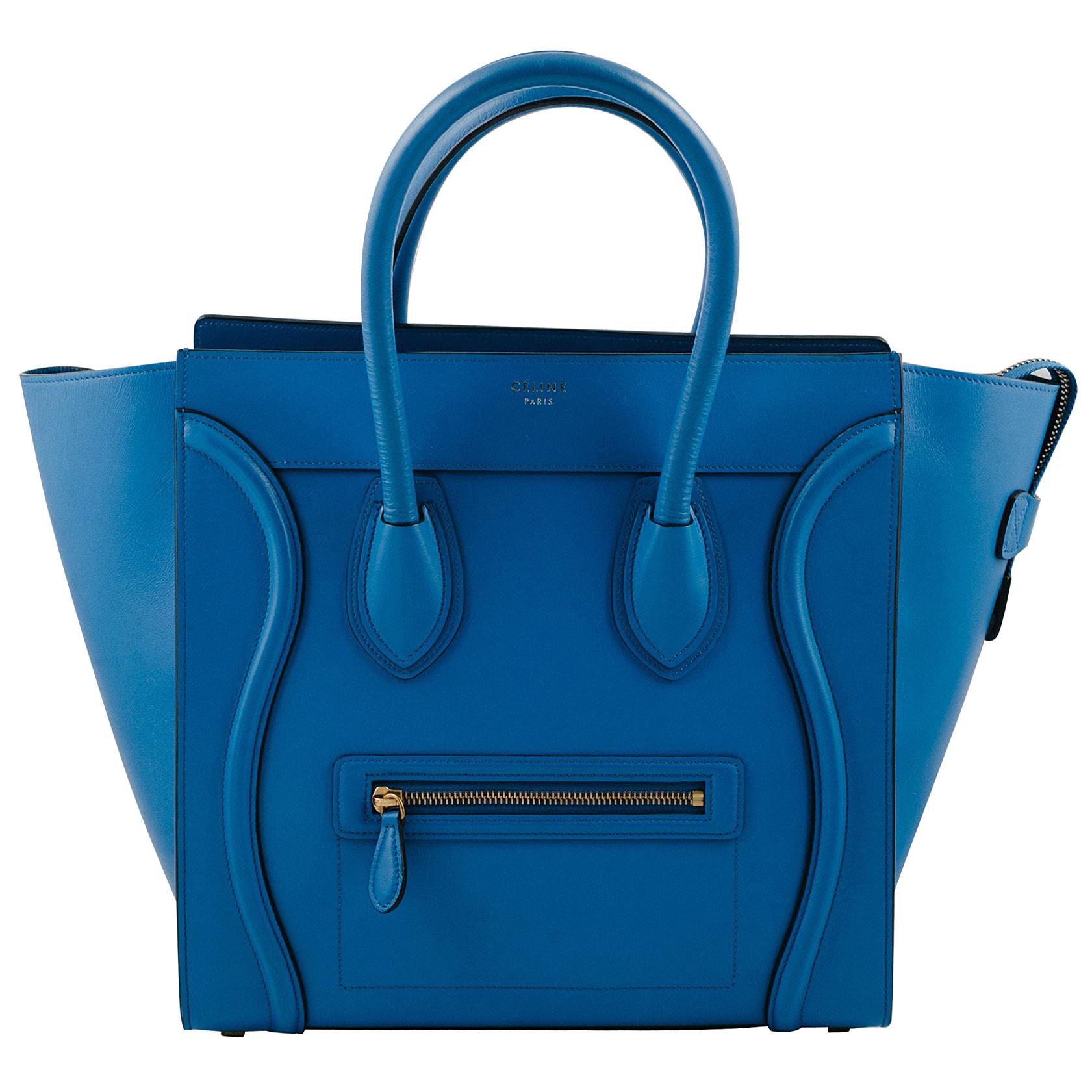 Celine Blue electric Calf leather Mini Luggage Handbag  For Sale