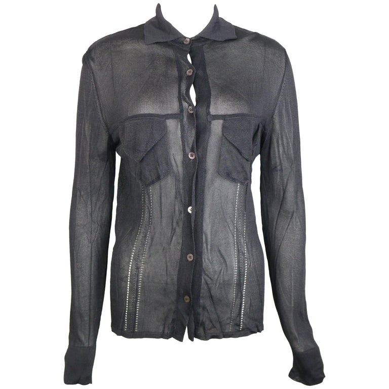 Gucci Black Rayon Knitted Collar Long Sleeves Shirt For Sale at 1stDibs ...