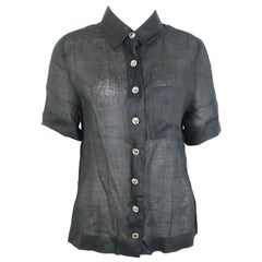 Chanel Black Linen Short Sleeves Collar Shirt 