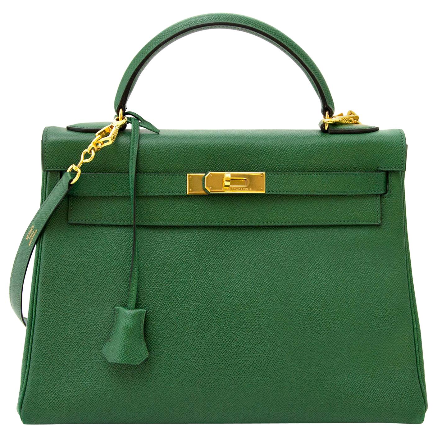 Hermes Vert Bengal Courchevel Leather Kelly 32 Bag