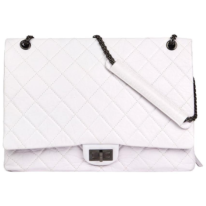 Chanel Icy White Quilted Aged Calfskin Leather 2.55 Reissue 228 Flap Bag