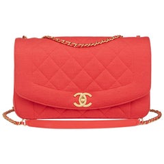 2015 Chanel Coral Quilted Jersey Fabric Reissue Diana Classic Single Flap Bag