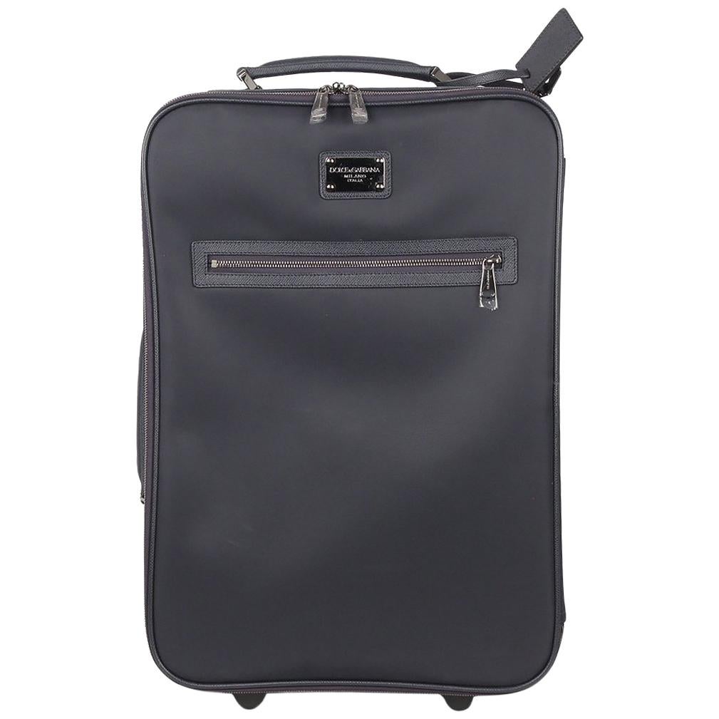 Dolce & Gabbana Blue Canvas Rolling Suitcase Wheeled Travel Bag