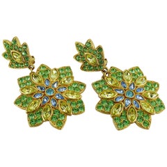 Yves Saint Laurent YSL Vintage Jewelled Flower Dangling Earrings