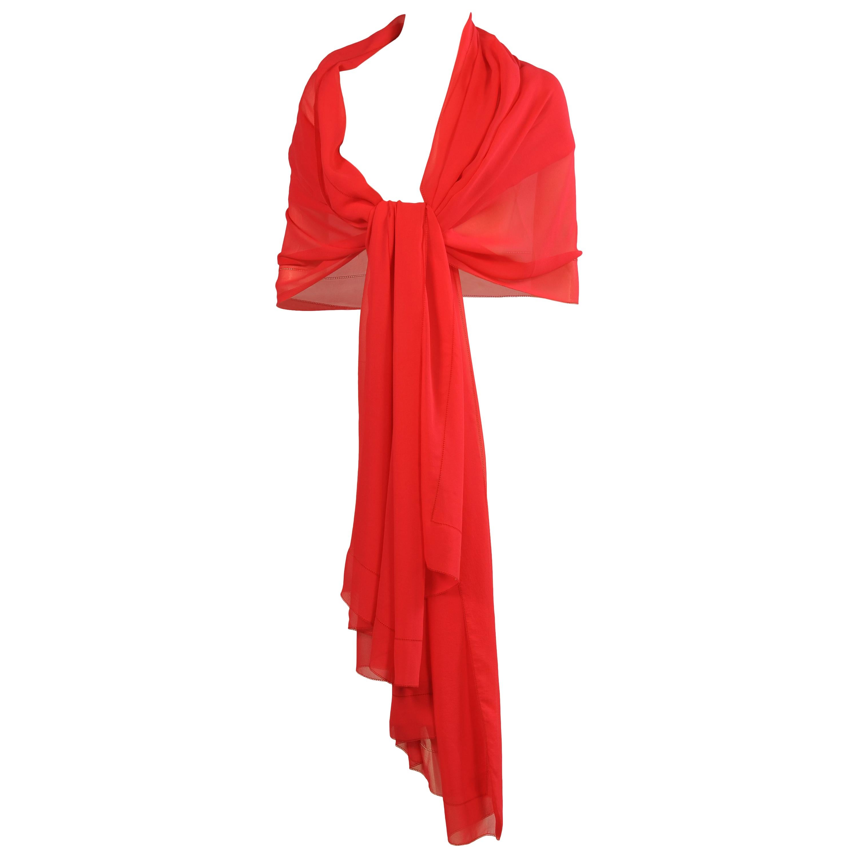 Giorgio Armani Oversized Red Coral Silk Chiffon Shawl